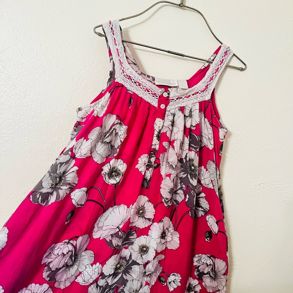 Soft Surroundings 100% Cotton Long Sleeveless Nightgown with Poppy Pattern